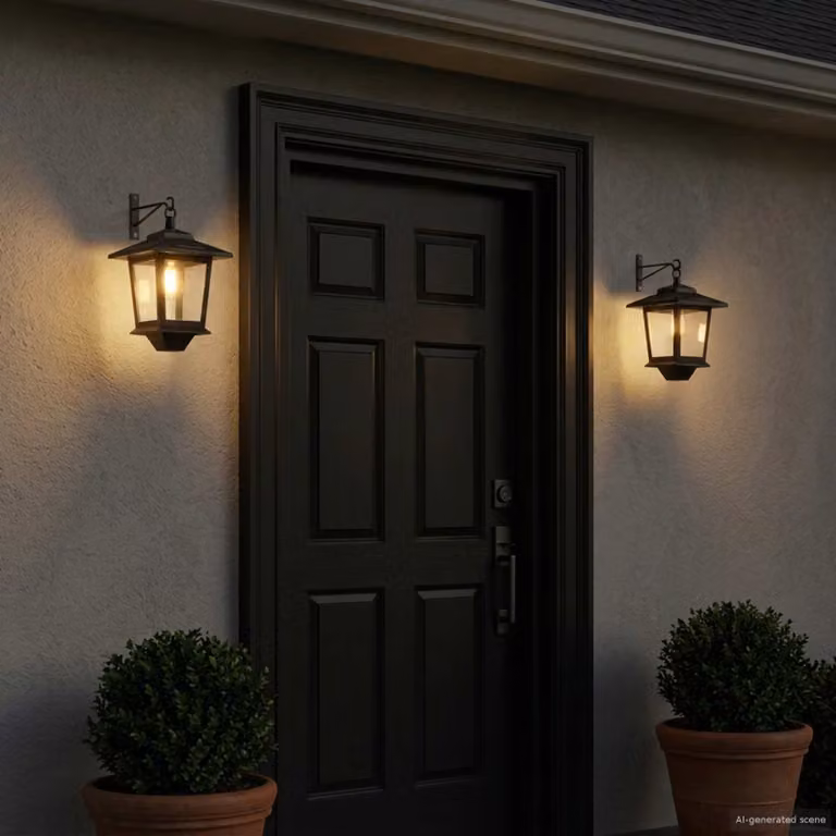 Set di 2 lampade da muro solari vidaXL per giardino, colore nero, con sensore crepuscolare e luce LED bianco caldo, L/P/H: 19 x 14 x 25 cm