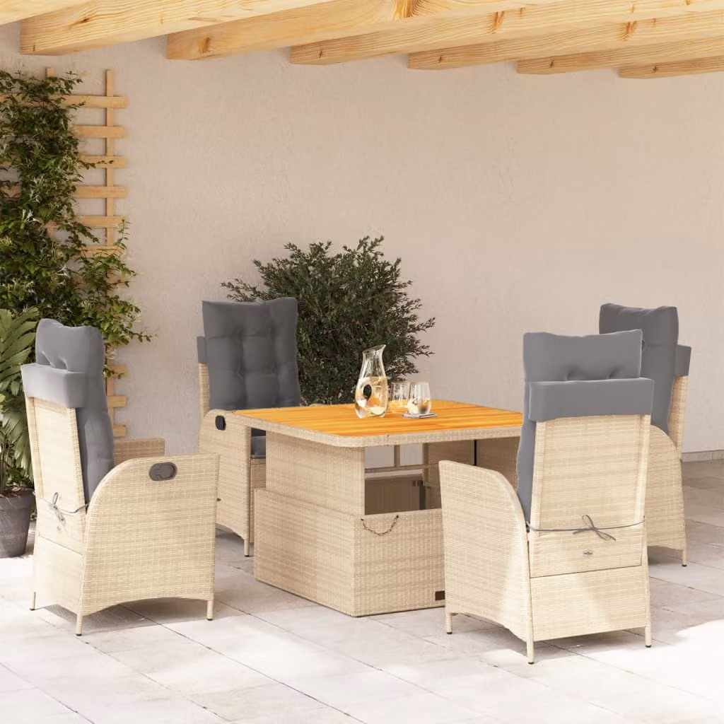 Maison Exclusive - Set da Pranzo da Giardino 5 pz con Cuscini Beige in Polyrattan