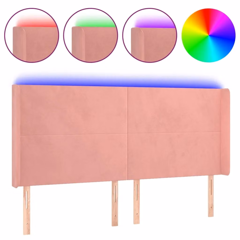 Testiera con LED Design Mania in Velluto Rosa con Porte di Ricarica USB, L: 163 cm, P: 16 cm, H: 118/128 cm – 2