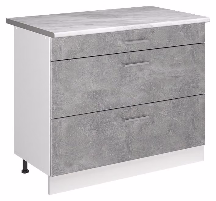 Mobiletto base per cucina Vicco R-Line Calcestruzzo/Bianco 100 cm piano di lavoro Marmo, Model 71498