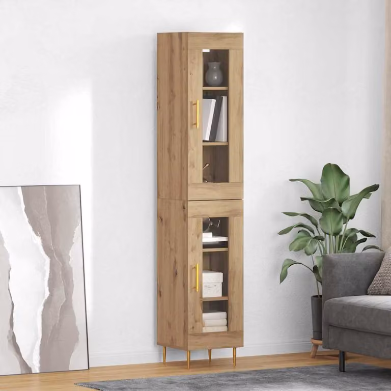 Set di 2 credenze moderne vidaXL in legno e metallo, colore marrone e oro, sospese a parete, L/P/H: 34,5 x 34 x 180 cm