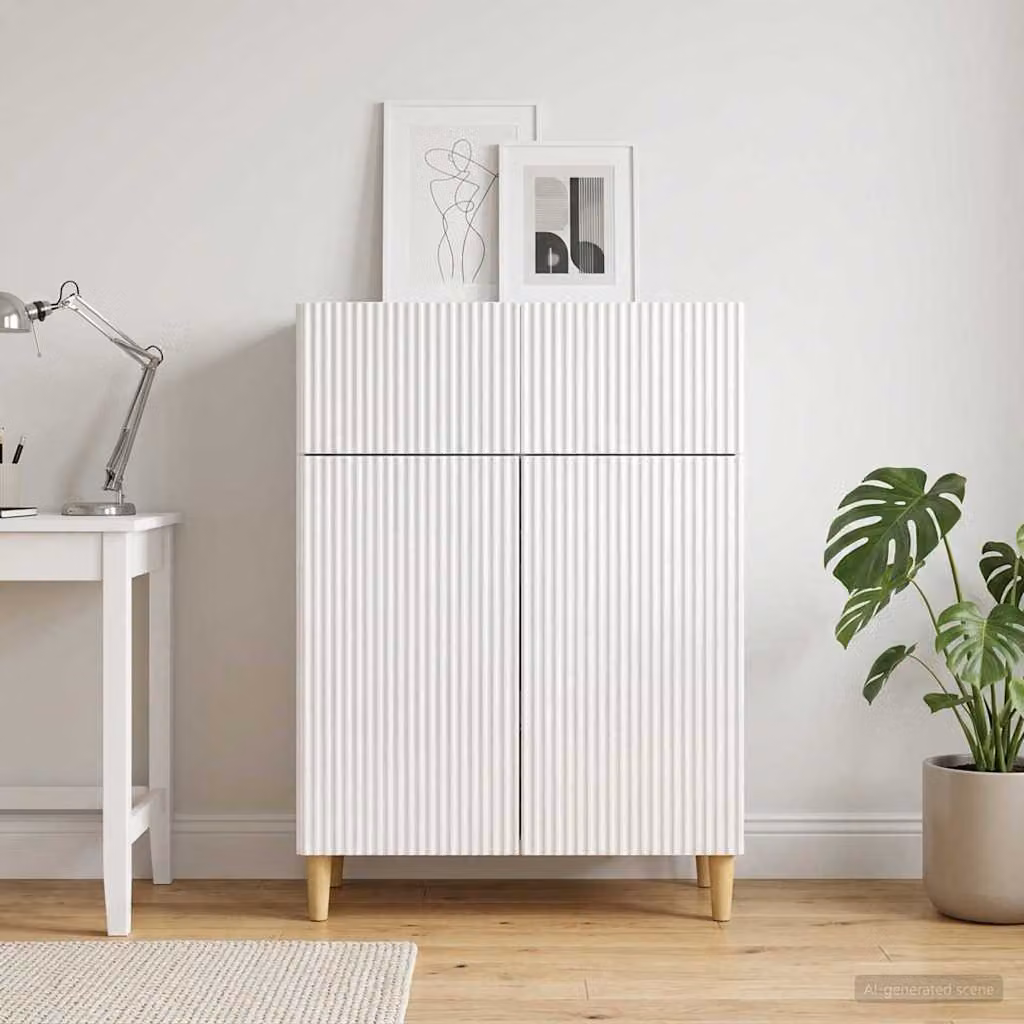 Credenza moderna vidaXL in legno ingegnerizzato bianco lucido L 66 cm x P 34,5 cm x H 90 cm
