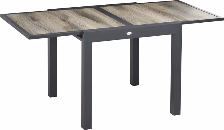 Tavolo da giardino, allungabile, facile da pulire, telaio in alluminio, effetto legno, 160 x 80 x 75 cm