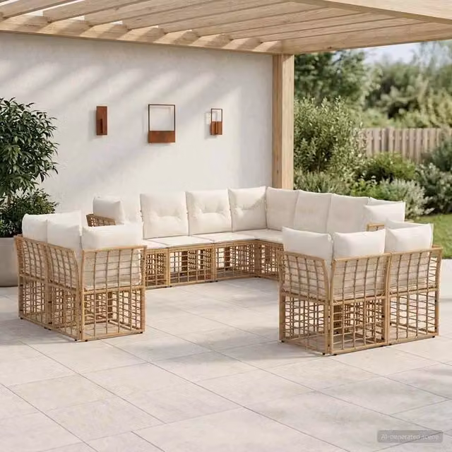 Set di divani da esterno 11-Posti Naturale e Bianco Crema 3437606