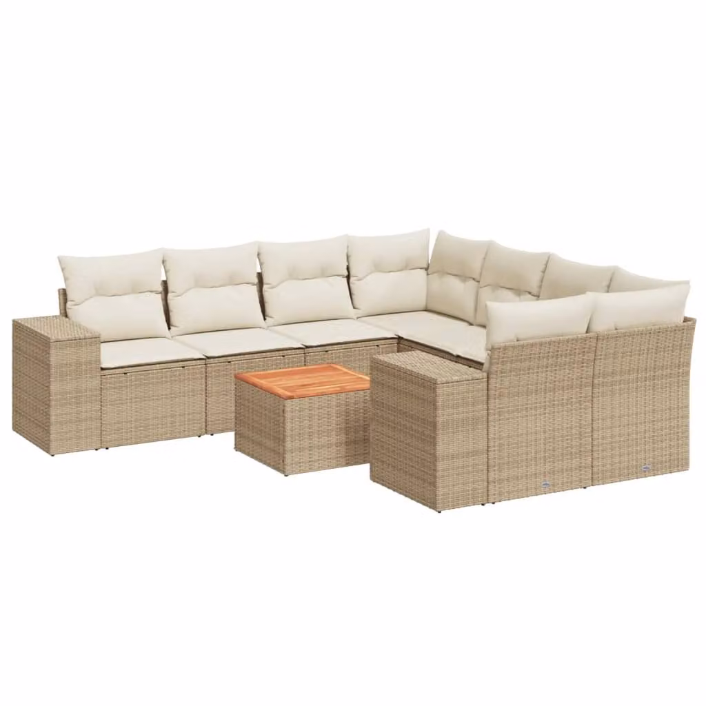 Set Divano da Giardino 9 pz con Cuscini Beige in Polyrattan