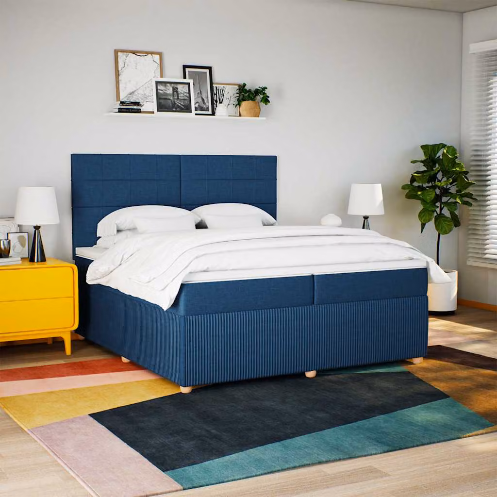 vidaXL Giroletto a Molle Ibrido con Materasso Blu e Bianco L/P: 200 x 200 cm – 1