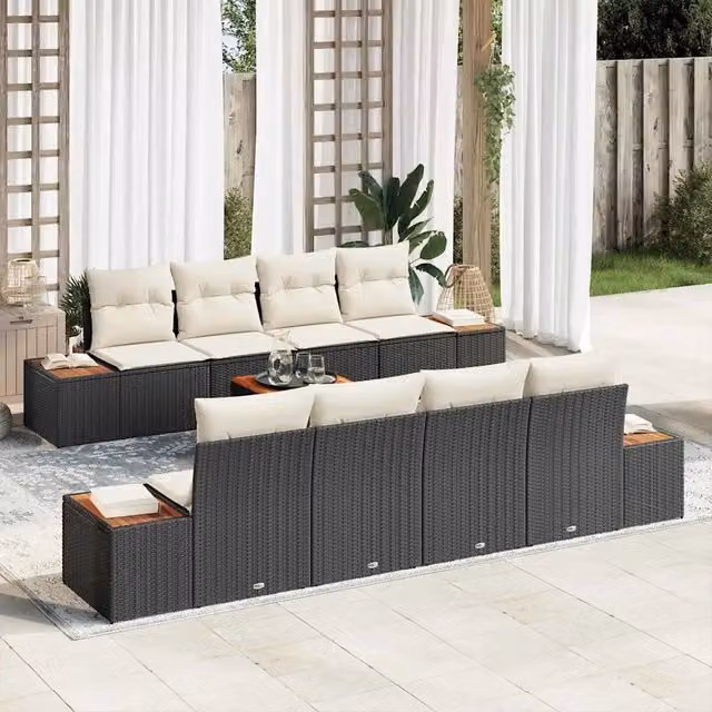 Set Divano da Giardino 9 pz Nero Poly Rattan 3356717