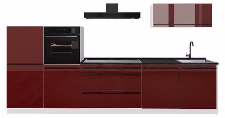 Cucina componibile Vicco R-Line Rosso lucido/Bianco 340 cm piano di lavoro Antracite, Model 66541