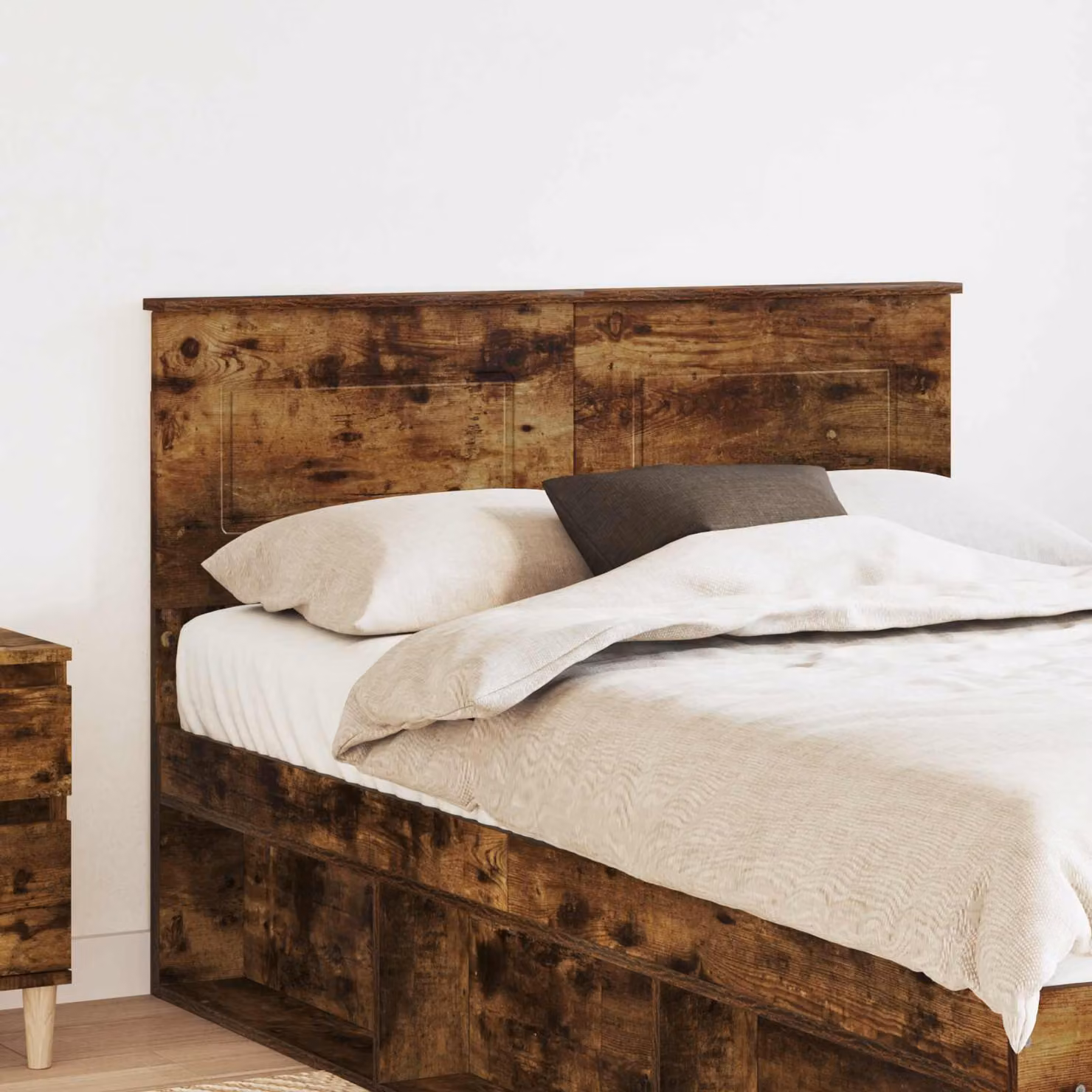 Testiera per letto moderna vidaXL in legno ingegnerizzato rovere fumé, marrone, L: 123 cm, H: 90 cm, P: 3 cm