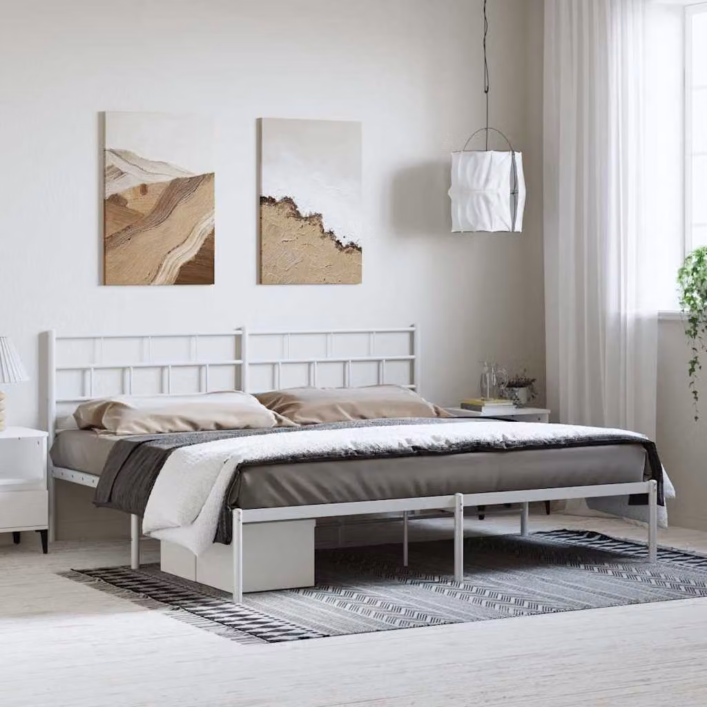 vidaXL Giroletto con Testiera in Metallo Bianco L: 198 cm, P: 207 cm, H: 90 cm