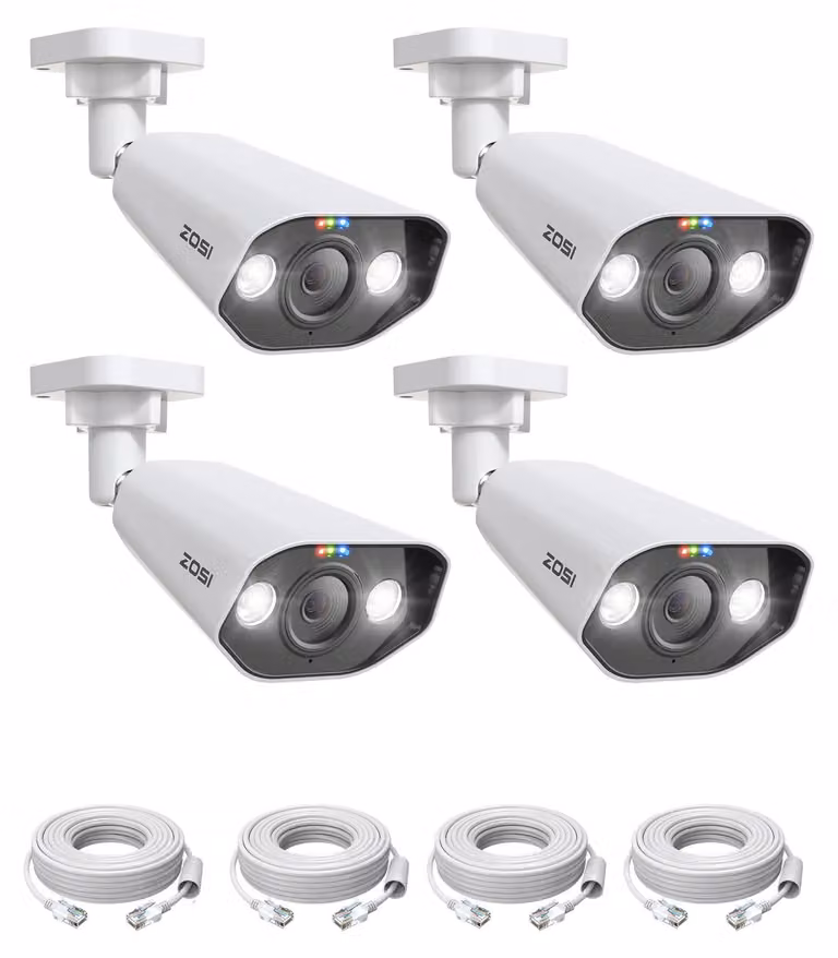 Telecamera di sicurezza PoE cablata - Risoluzione 5MP - Bianca - Per uso esterno - Telecamera IP - Visione notturna a colori