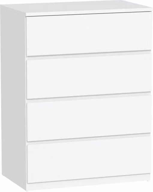 Cassettiera Xylo con 4 cassetti in legno bianco e maniglie in metallo L/P/H: 60 x 40 x 80 cm