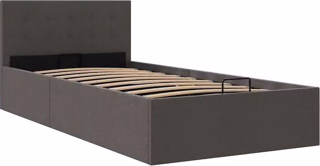 Letto singolo | Letto per adulti | Giroletto Idraulico Contenitore Grigio Scuro Tessuto 90x200cm