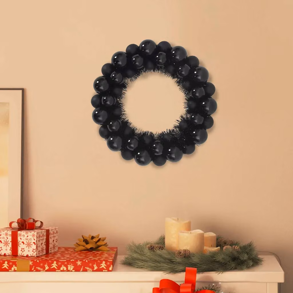 Set di 2 corone di palline di Natale vidaXL, colore nero, L/P/H: 33 x 33 x 7 cm