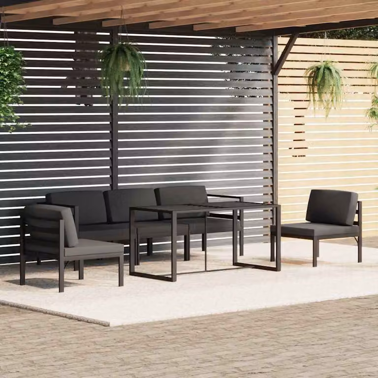 Set di divani da giardino vidaXL 6 pezzi con cuscini in alluminio antracite e tavolino da esterno