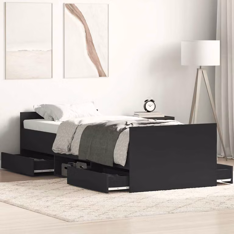 vidaXL Giroletto con Testiera e Pediera in Legno Nero L/P/H: 200 x 90 x 93 cm