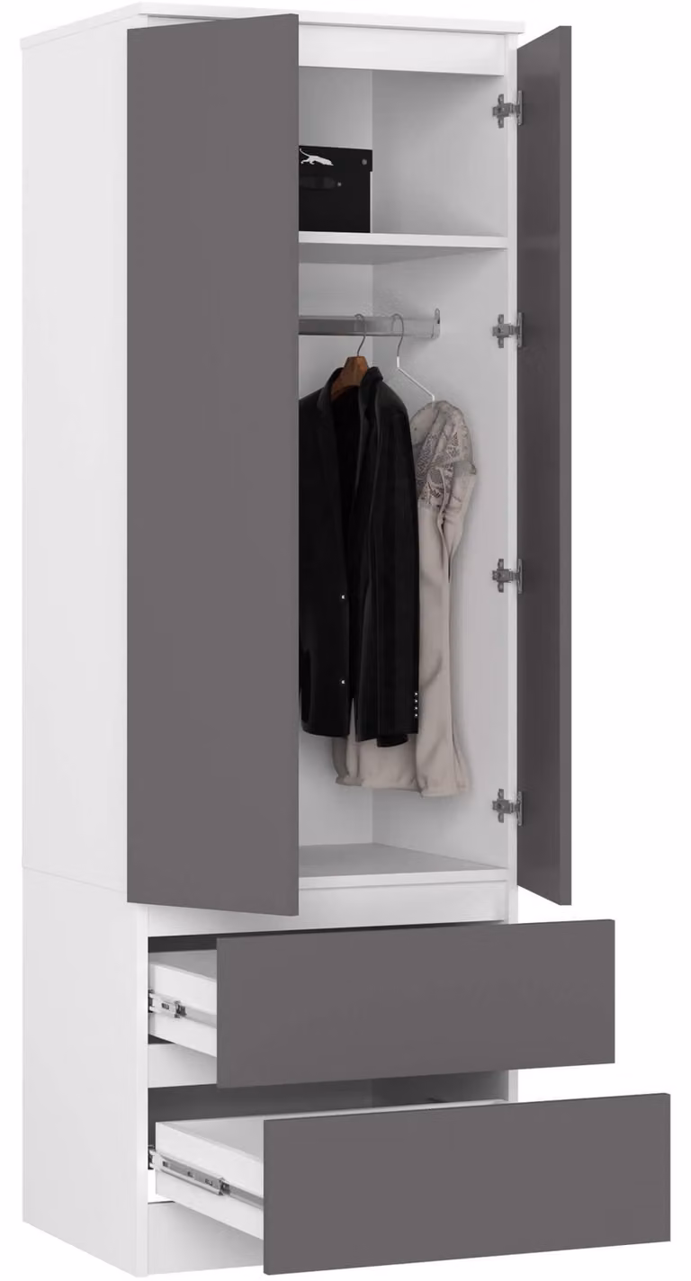 Armadio S60, 60 cm, guardaroba a 2 ante e 2 cassetti, finitura lucida, altezza 180 cm, modello STAR