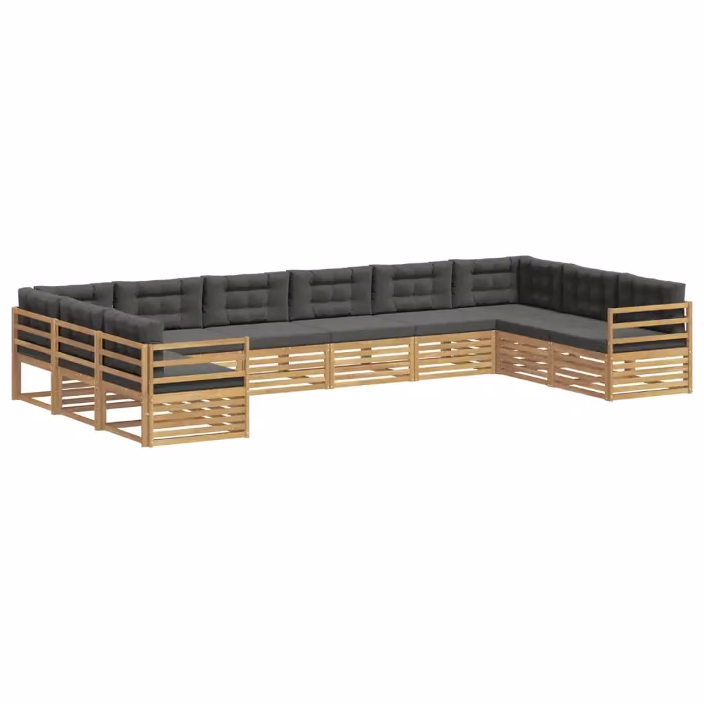 Set di divani da giardino a L vidaXL in legno di acacia con cuscini, colore marrone e grigio – 2