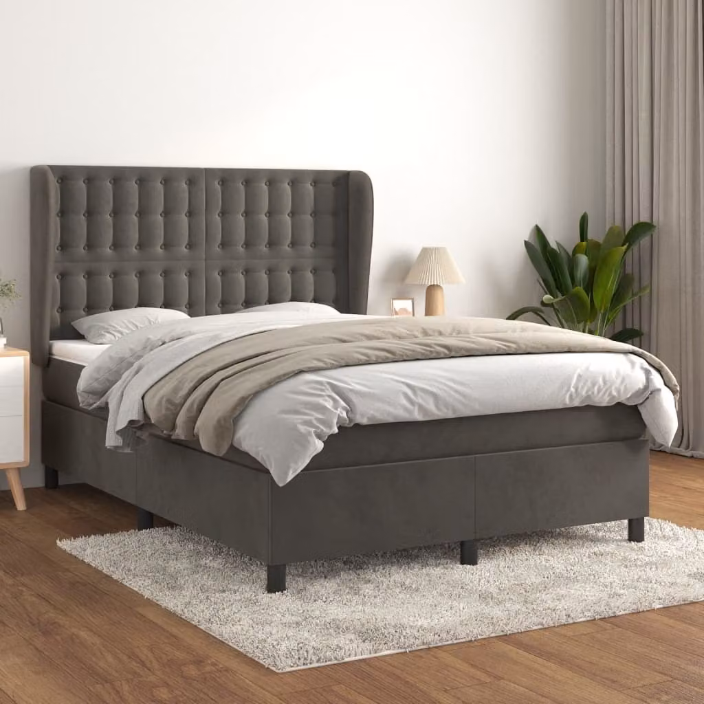 Maison Exclusive - Giroletto a Molle con Materasso Grigio Scuro 140x190 cm Velluto