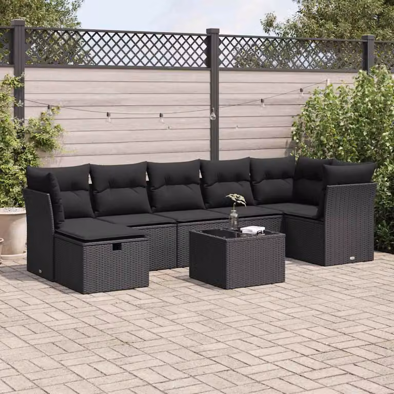 Set di divani da giardino vidaXL in polyrattan con 8 cuscini colore nero