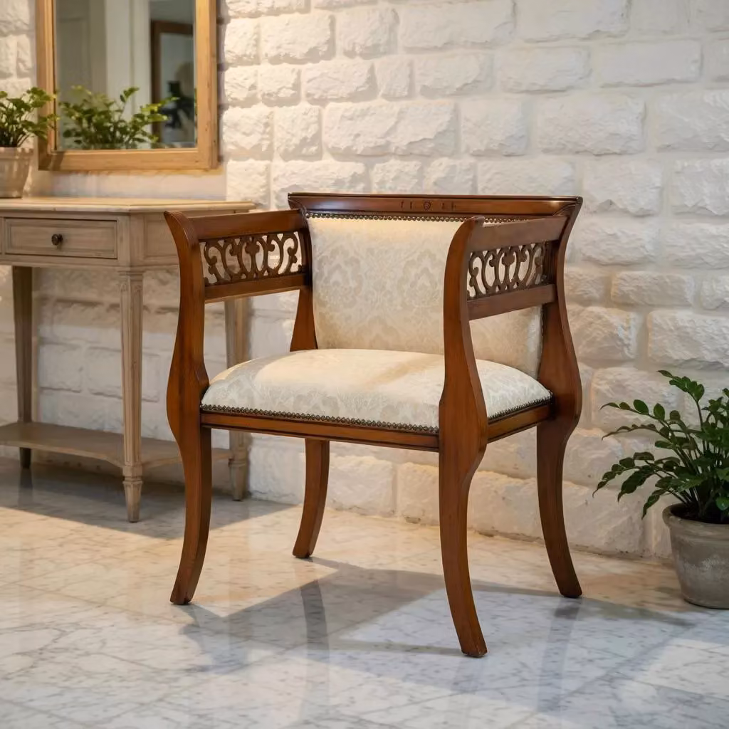Poltrona imbottita in legno di faggio beige con braccioli Mobili 2G L: 69 cm, P: 43 cm, H: 78 cm – 2