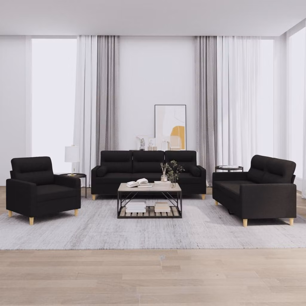 Maison Exclusive - Set divano a 3 pezzi con cuscini in tessuto nero