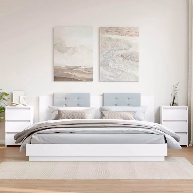 Set di 2 comodini bianchi vidaXL in legno multistrato e MDF, design moderno a parete, L 40 cm x P 35 cm x H 62,5 cm