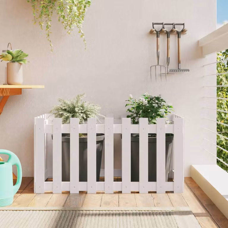 Fioriera da giardino a recinzione vidaXL in legno di pino massello, colore bianco, L 100 x P 50 x H 50 cm