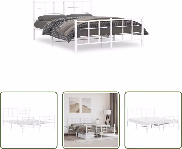 The Living Store Struttura letto con testiera e pediera in metallo bianco 150x200 cm