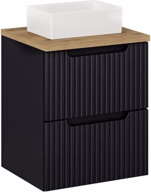 Set VANO 50cm: mobile sottolavabo con cassetti + piano per lavabo in rovere chiaro + lavabo rettangolare da appoggio bianco
