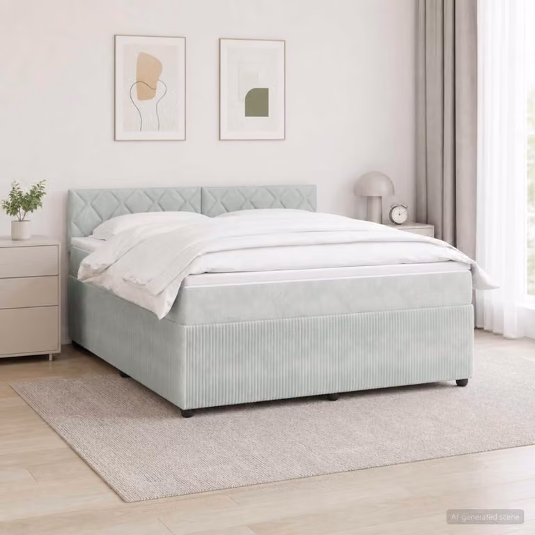 Maison Exclusive - Letto boxspring con materasso grigio chiaro 140 x 190 cm velluto