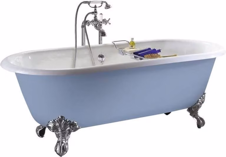Casa Padrino vasca in ghisa grigio-azzurro/bianco 154 cm - Vasca da bagno curvilinea freestanding - Arredo bagno barocco e liberty