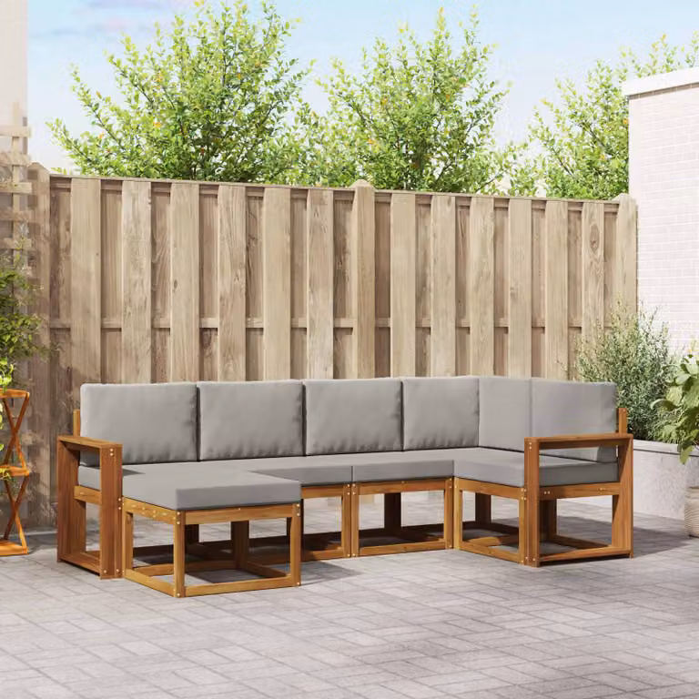 Set di divani da esterno vidaXL 6 pz in legno di acacia con cuscini Grigio