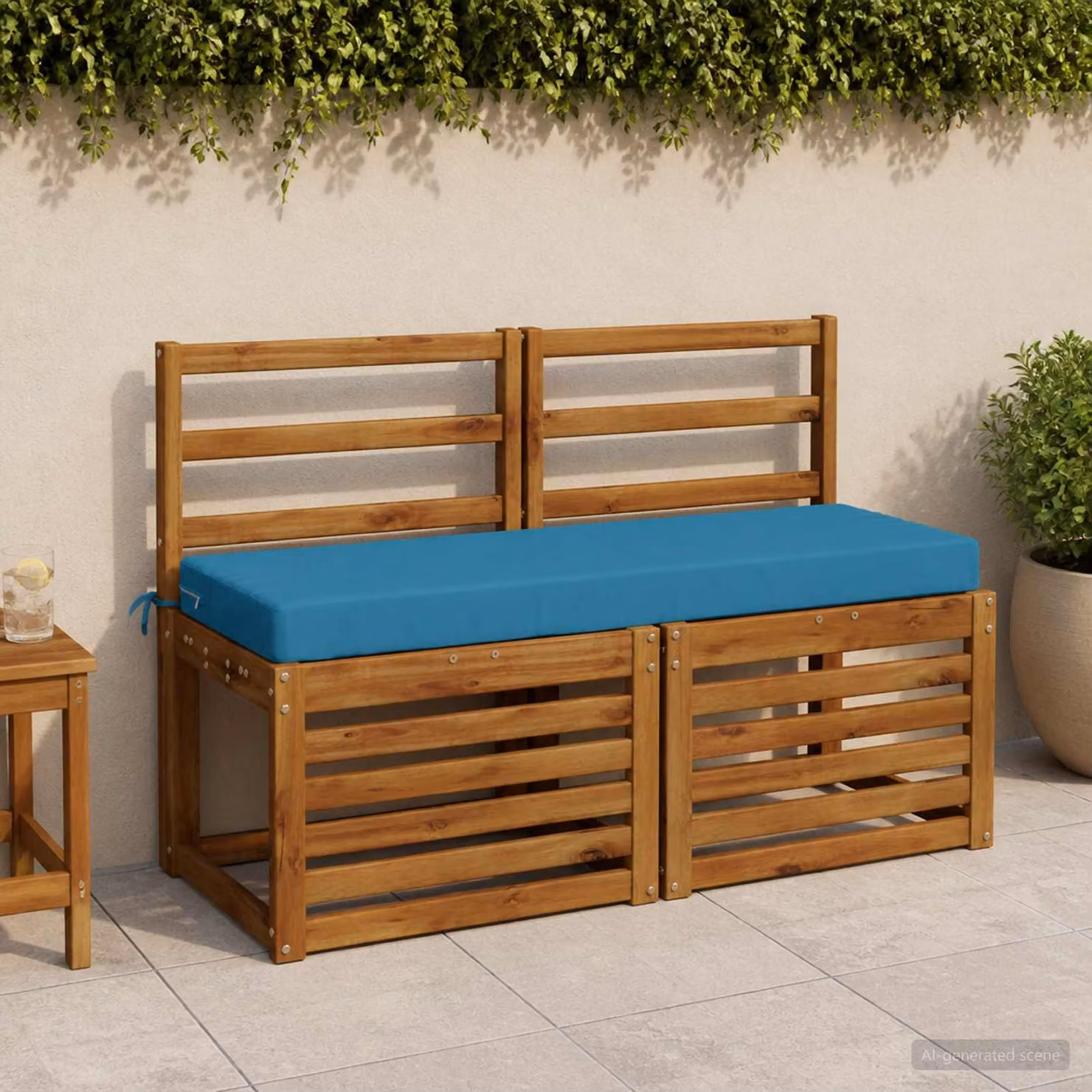 Set di 2 cuscini per panchina vidaXL SOEST blu in poliestere con rivestimento rimovibile e resistente ai raggi UV
