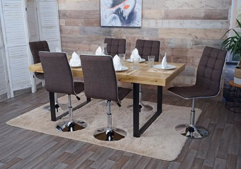 Set di 6 sedie da pranzo HWC-C41, sedia per cucina, regolabile in altezza e girevole, rivestita in tessuto, , colore marrone