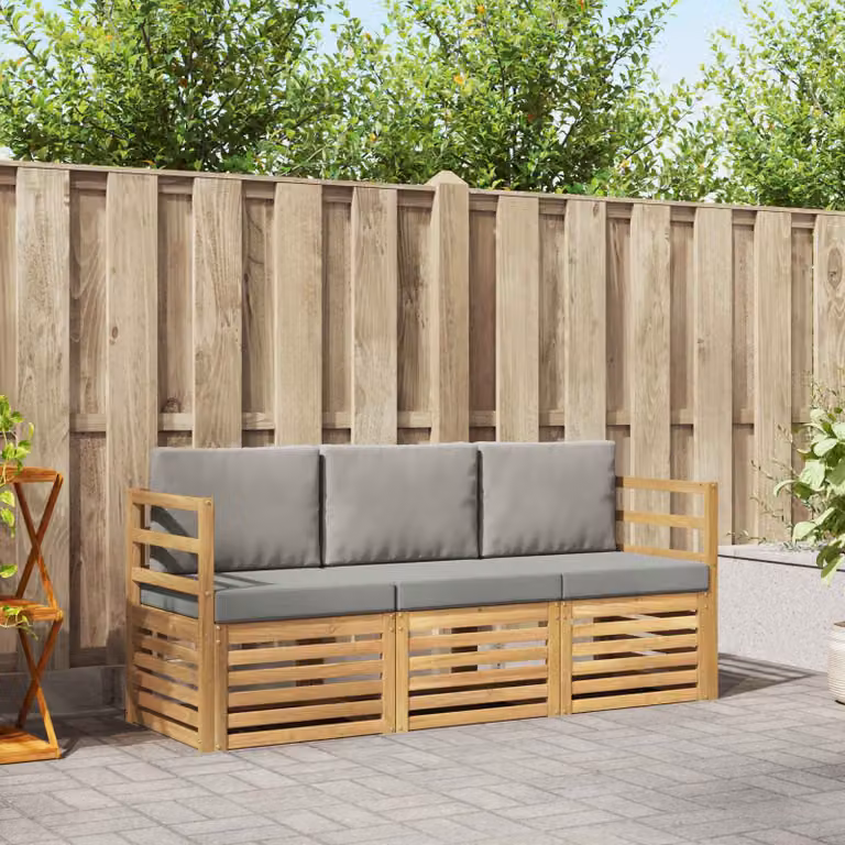 Set di divani da giardino vidaXL in legno di acacia con cuscini, Bianco e Grigio