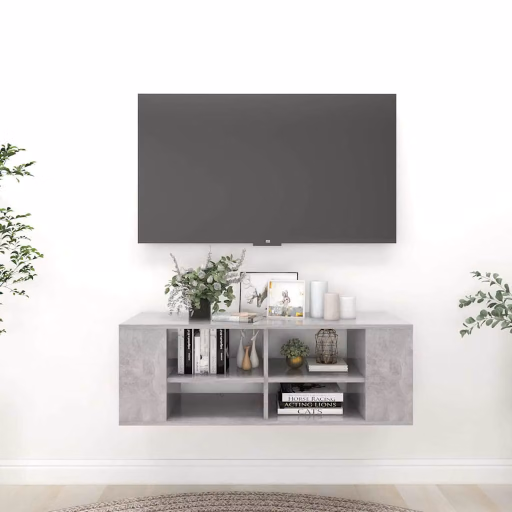 Mobile TV da parete vidaXL moderno in legno multistrato grigio cemento L 102 cm x P 35 cm x H 35 cm