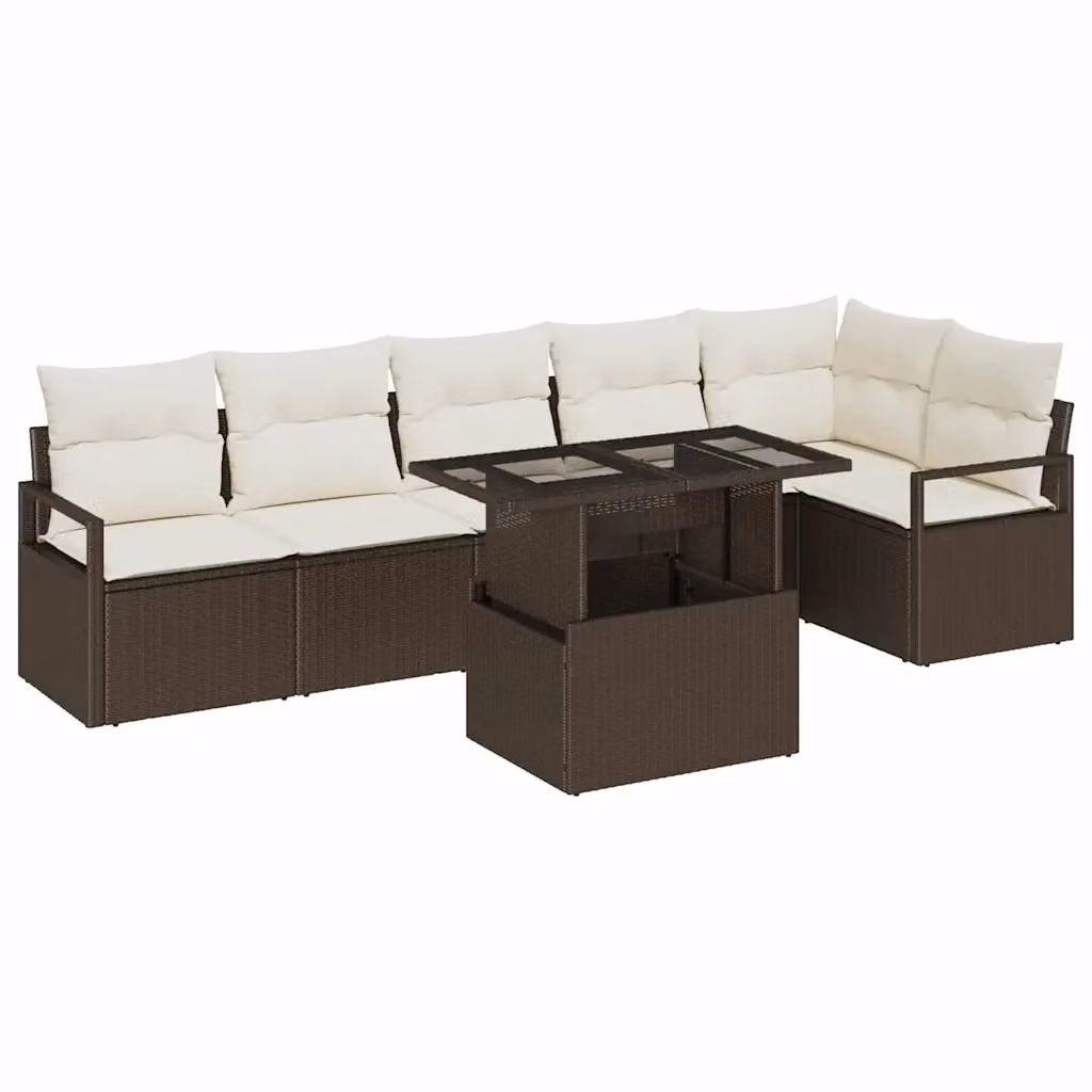 Set Divano da Giardino vidaXL 7 Pezzi Moderno in Rattan con Cuscini Beige e Struttura in Acciaio Marrone – 2