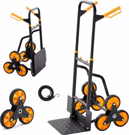 Carrello Saliscale VEVOR Pieghevole in Acciaio Nero con Maniglia Telescopica e 6 Ruote per Carichi Pesanti fino a 200 kg