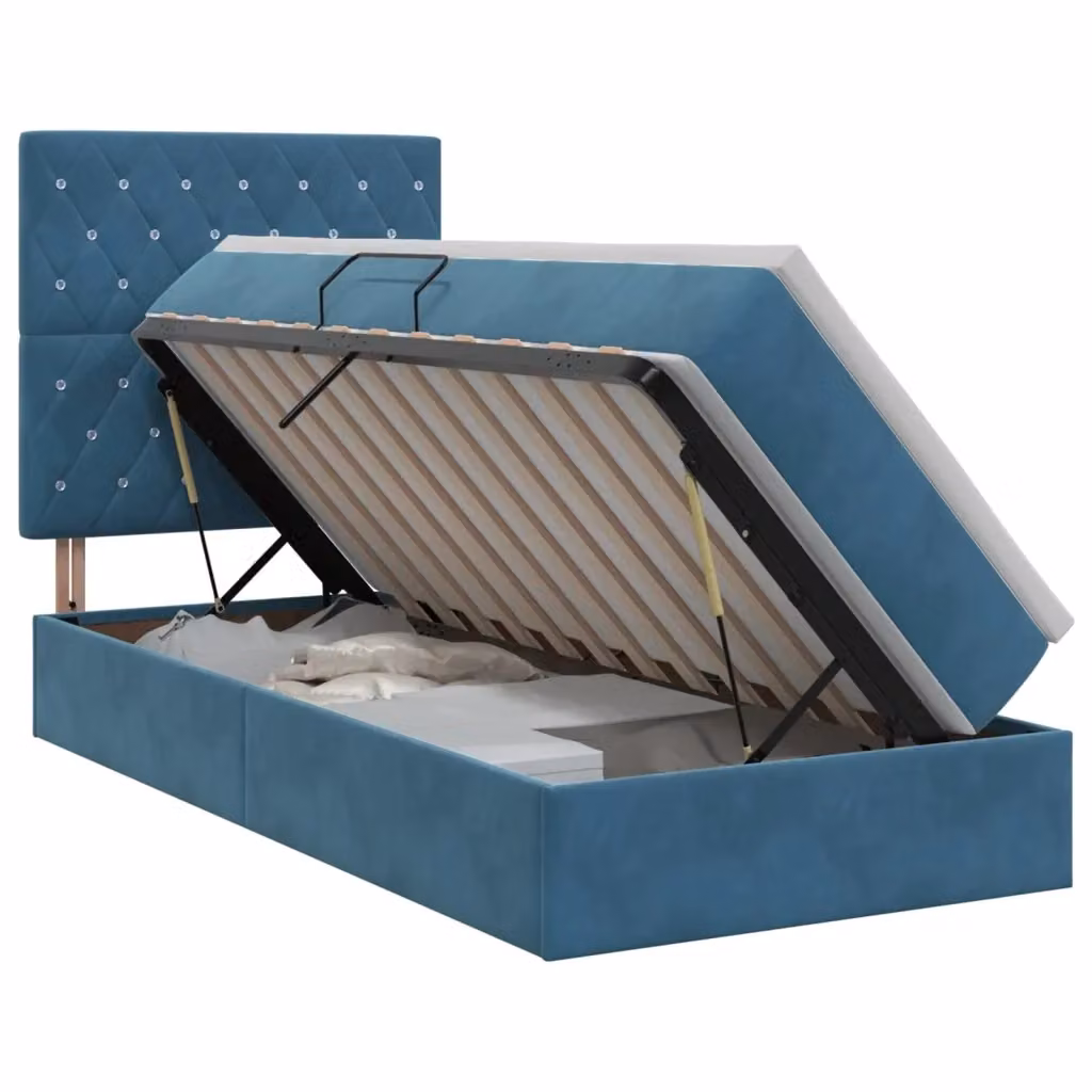 Letto con contenitore moderno vidaXL in velluto blu con base a sollevamento L: 100 cm, P: 200 cm, H: 204 cm – 2
