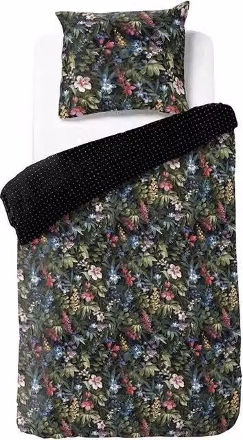 Set di copriletto Co Sleeper a doppia faccia con motivi botanici e pois in cotone, multicolore (verde, rosa antico, blu, nero e bianco), L/P: 140 x 200 cm con cuscino 70 x 60 cm