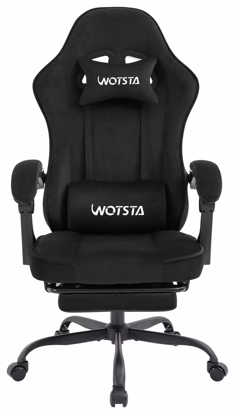 Sedia da gaming con funzione massaggio, rivestita in tessuto, con poggiapiedi, capacità massima di 120 kg, colore nero