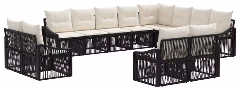 Set di divani da giardino, 12 pezzi, in rattan sintetico nero
