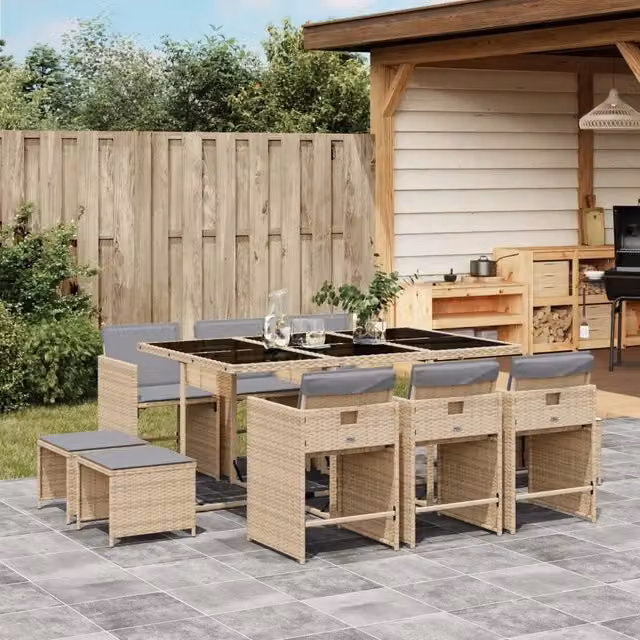 Set Pranzo da Giardino 11 pz con Cuscini Beige Misto Polyrattan 3277919