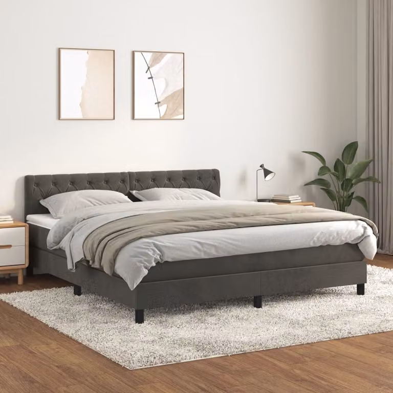 Maison Exclusive - Giroletto a Molle con Materasso Grigio Scuro 160x200 cm Velluto