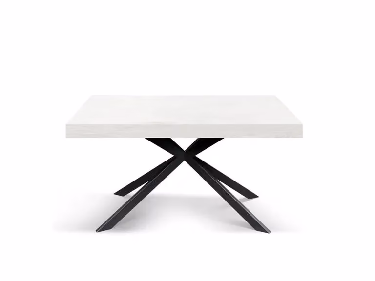 Tavolo CAMAIORE in legno, finitura bianco frassinato e base a X in metallo antracite, allungabile 160×90 cm - 240×90 cm