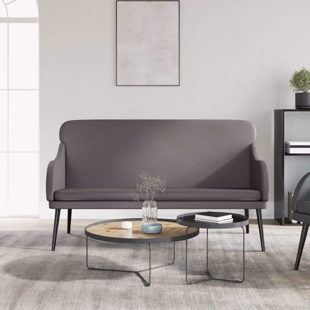 Panca vidaXL Grigia in Similpelle con Braccioli e Struttura in Metallo L: 110 cm, P: 76 cm, H: 80 cm