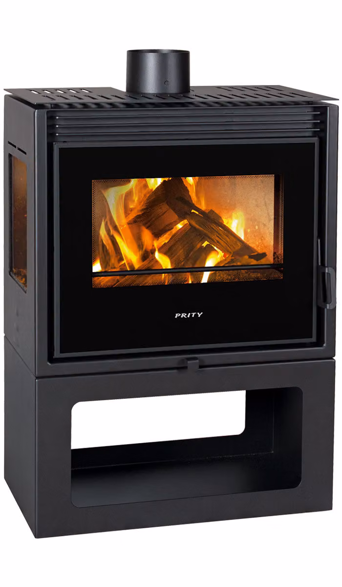 Stufa a legna Prity PM3-TV – 13 kW, con ampia finestra frontale e 2 laterali – Classe A+