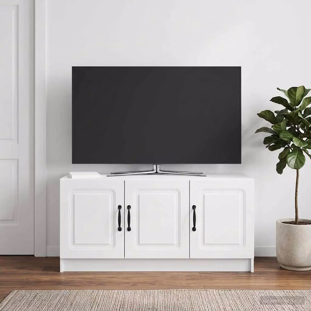Mobile TV vidaXL Bianco Lucido in Legno e Metallo L: 99 cm, P: 34,5 cm, H: 47 cm