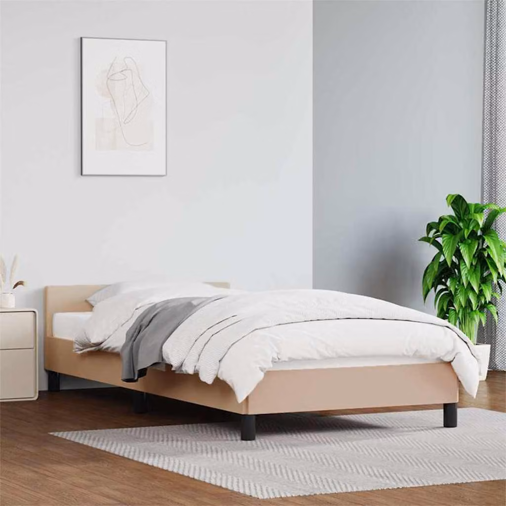 vidaXL Giroletto con Testiera Imbottita in Tessuto e Faux Leather, Colore Beige/Marrone, L/P/H: 90 x 200 x 93 cm